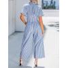 CUPSHE Women’s Short Sleeve Jumpsuits One Piece V Neck Buttons Down Collar Wide Leg Pants Stripes Jumpsuit With Pockets(Blue)