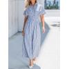 CUPSHE Women’s Short Sleeve Jumpsuits One Piece V Neck Buttons Down Collar Wide Leg Pants Stripes Jumpsuit With Pockets(Blue)