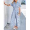 CUPSHE Women’s Short Sleeve Jumpsuits One Piece V Neck Buttons Down Collar Wide Leg Pants Stripes Jumpsuit With Pockets(Blue)