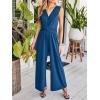 CUPSHE Women’s Sleeveless Jumpsuits Dressy One Piece V Neck Twist Front Wide Leg Long Pants Jumpsuit(Blue)