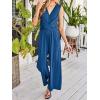 CUPSHE Women’s Sleeveless Jumpsuits Dressy One Piece V Neck Twist Front Wide Leg Long Pants Jumpsuit(Blue)