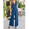 CUPSHE Women’s Sleeveless Jumpsuits Dressy One Piece V Neck Twist Front Wide Leg Long Pants Jumpsuit(Blue)