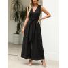 CUPSHE Women’s Sleeveless V Neck Jumpsuit Summer Tied Wide Leg One Piece Romper Casual Elegant Outfit Beach Vacation(Black)