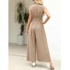 CUPSHE Women’s Sleeveless V Neck Jumpsuit Summer Tied Wide Leg One Piece Romper Casual Elegant Outfit Beach Vacation(Khaki)