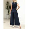 CUPSHE Women’s Sleeveless V Neck Jumpsuit Summer Tied Wide Leg One Piece Romper Casual Elegant Outfit Beach Vacation(Navy Blue)