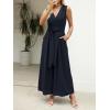 CUPSHE Women’s Sleeveless V Neck Jumpsuit Summer Tied Wide Leg One Piece Romper Casual Elegant Outfit Beach Vacation(Navy Blue)