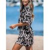 CUPSHE Women’s Summer Romper Lace Up Printed Half Sleeves Casual Wide leg Vacation Outfit Mini One Piece Jumpsuit(Black Printed)