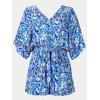 CUPSHE Women’s Summer Romper Lace Up Printed Half Sleeves Casual Wide leg Vacation Outfit Mini One Piece Jumpsuit(Blue)