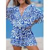 CUPSHE Women’s Summer Romper Lace Up Printed Half Sleeves Casual Wide leg Vacation Outfit Mini One Piece Jumpsuit(Blue Abstract)