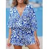 CUPSHE Women’s Summer Romper Lace Up Printed Half Sleeves Casual Wide leg Vacation Outfit Mini One Piece Jumpsuit(Blue Abstract)