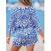 CUPSHE Women’s Summer Romper Lace Up Printed Half Sleeves Casual Wide leg Vacation Outfit Mini One Piece Jumpsuit(Blue Abstract)