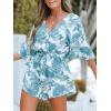 CUPSHE Women’s Summer Romper Lace Up Printed Half Sleeves Casual Wide leg Vacation Outfit Mini One Piece Jumpsuit(Blue Floral)