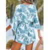 CUPSHE Women’s Summer Romper Lace Up Printed Half Sleeves Casual Wide leg Vacation Outfit Mini One Piece Jumpsuit(Blue Floral)