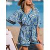 CUPSHE Women’s Summer Romper Lace Up Printed Half Sleeves Casual Wide leg Vacation Outfit Mini One Piece Jumpsuit(Blue Paisley)