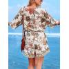 CUPSHE Women’s Summer Romper Lace Up Printed Half Sleeves Casual Wide leg Vacation Outfit Mini One Piece Jumpsuit(Brown Printed)
