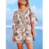 CUPSHE Women’s Summer Romper Lace Up Printed Half Sleeves Casual Wide leg Vacation Outfit Mini One Piece Jumpsuit(Brown Printed)