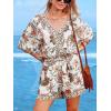CUPSHE Women’s Summer Romper Lace Up Printed Half Sleeves Casual Wide leg Vacation Outfit Mini One Piece Jumpsuit(Brown Printed)