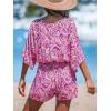 CUPSHE Women’s Summer Romper Lace Up Printed Half Sleeves Casual Wide leg Vacation Outfit Mini One Piece Jumpsuit(Fuchsia)