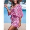 CUPSHE Women’s Summer Romper Lace Up Printed Half Sleeves Casual Wide leg Vacation Outfit Mini One Piece Jumpsuit(Fuchsia)