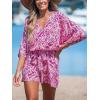 CUPSHE Women’s Summer Romper Lace Up Printed Half Sleeves Casual Wide leg Vacation Outfit Mini One Piece Jumpsuit(Fuchsia)