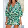 CUPSHE Women’s Summer Romper Lace Up Printed Half Sleeves Casual Wide leg Vacation Outfit Mini One Piece Jumpsuit(Green)