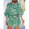 CUPSHE Women’s Summer Romper Lace Up Printed Half Sleeves Casual Wide leg Vacation Outfit Mini One Piece Jumpsuit(Green)