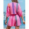 CUPSHE Women’s Summer Romper Lace Up Printed Half Sleeves Casual Wide leg Vacation Outfit Mini One Piece Jumpsuit(Hot Pink)