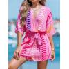 CUPSHE Women’s Summer Romper Lace Up Printed Half Sleeves Casual Wide leg Vacation Outfit Mini One Piece Jumpsuit(Hot Pink)