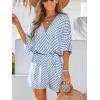 CUPSHE Women’s Summer Romper Lace Up Printed Half Sleeves Casual Wide leg Vacation Outfit Mini One Piece Jumpsuit(Light Blue Printed)