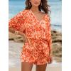 CUPSHE Women’s Summer Romper Lace Up Printed Half Sleeves Casual Wide leg Vacation Outfit Mini One Piece Jumpsuit(Orange)