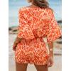 CUPSHE Women’s Summer Romper Lace Up Printed Half Sleeves Casual Wide leg Vacation Outfit Mini One Piece Jumpsuit(Orange)