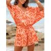 CUPSHE Women’s Summer Romper Lace Up Printed Half Sleeves Casual Wide leg Vacation Outfit Mini One Piece Jumpsuit(Orange)