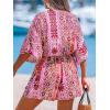 CUPSHE Women’s Summer Romper Lace Up Printed Half Sleeves Casual Wide leg Vacation Outfit Mini One Piece Jumpsuit(Pink Abstract)