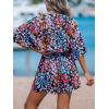 CUPSHE Women’s Summer Romper Lace Up Printed Half Sleeves Casual Wide leg Vacation Outfit Mini One Piece Jumpsuit(Pink/Blue)