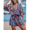 CUPSHE Women’s Summer Romper Lace Up Printed Half Sleeves Casual Wide leg Vacation Outfit Mini One Piece Jumpsuit(Pink/Blue)