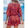 CUPSHE Women’s Summer Romper Lace Up Printed Half Sleeves Casual Wide leg Vacation Outfit Mini One Piece Jumpsuit(Red)