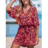 CUPSHE Women’s Summer Romper Lace Up Printed Half Sleeves Casual Wide leg Vacation Outfit Mini One Piece Jumpsuit(Red)
