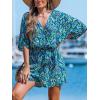 CUPSHE Women’s Summer Romper Lace Up Printed Half Sleeves Casual Wide leg Vacation Outfit Mini One Piece Jumpsuit(Teal Abstract)
