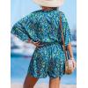 CUPSHE Women’s Summer Romper Lace Up Printed Half Sleeves Casual Wide leg Vacation Outfit Mini One Piece Jumpsuit(Teal Abstract)