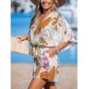 CUPSHE Women’s Summer Romper Lace Up Printed Half Sleeves Casual Wide leg Vacation Outfit Mini One Piece Jumpsuit(White Printed)