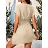 CUPSHE Women’s Swimsuit Coverup Casual V Neck Beach Dress Short Sleeve Elastic Waist Swimwear Cover Ups 2026 Beachwear(Beige)