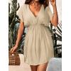 CUPSHE Women’s Swimsuit Coverup Casual V Neck Beach Dress Short Sleeve Elastic Waist Swimwear Cover Ups 2026 Beachwear(Beige)