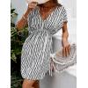 CUPSHE Women’s Swimsuit Coverup Casual V Neck Beach Dress Short Sleeve Elastic Waist Swimwear Cover Ups 2026 Beachwear(Black & White)