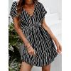 CUPSHE Women’s Swimsuit Coverup Casual V Neck Beach Dress Short Sleeve Elastic Waist Swimwear Cover Ups 2026 Beachwear(Black Stripes)