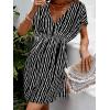 CUPSHE Women’s Swimsuit Coverup Casual V Neck Beach Dress Short Sleeve Elastic Waist Swimwear Cover Ups 2026 Beachwear(Black Stripes)