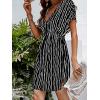 CUPSHE Women’s Swimsuit Coverup Casual V Neck Beach Dress Short Sleeve Elastic Waist Swimwear Cover Ups 2026 Beachwear(Black Stripes)