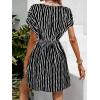 CUPSHE Women’s Swimsuit Coverup Casual V Neck Beach Dress Short Sleeve Elastic Waist Swimwear Cover Ups 2026 Beachwear(Black Stripes)