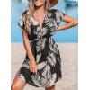 CUPSHE Women’s Swimsuit Coverup Casual V Neck Beach Dress Short Sleeve Elastic Waist Swimwear Cover Ups 2026 Beachwear(Brown Leaf)