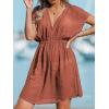 CUPSHE Women’s Swimsuit Coverup Casual V Neck Beach Dress Short Sleeve Elastic Waist Swimwear Cover Ups 2026 Beachwear(Burnt Orange)