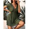 CUPSHE Women’s Swimsuit Coverup Casual V Neck Beach Dress Short Sleeve Elastic Waist Swimwear Cover Ups 2026 Beachwear(Dark Green)
